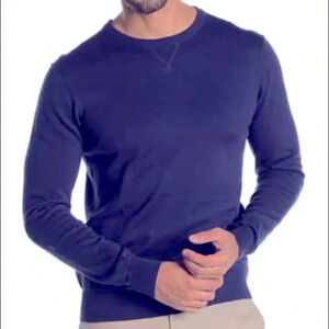 Wallin & Brothers Blue Classic Crew Neck Cashmere Cotton Sweater XL